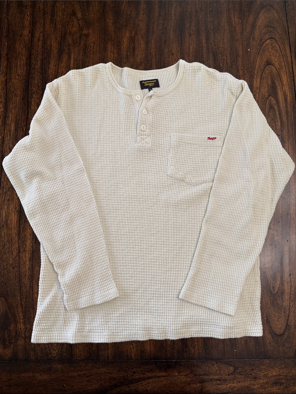 Seager Cream Waffle-Knit Henley Long Sleeve Shirt